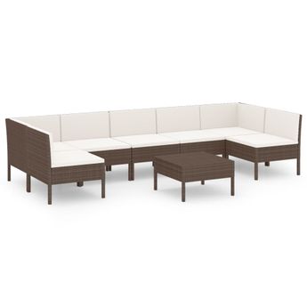 vidaXL 8 Piece Patio Lounge Set with Cushions Poly Rattan Brown