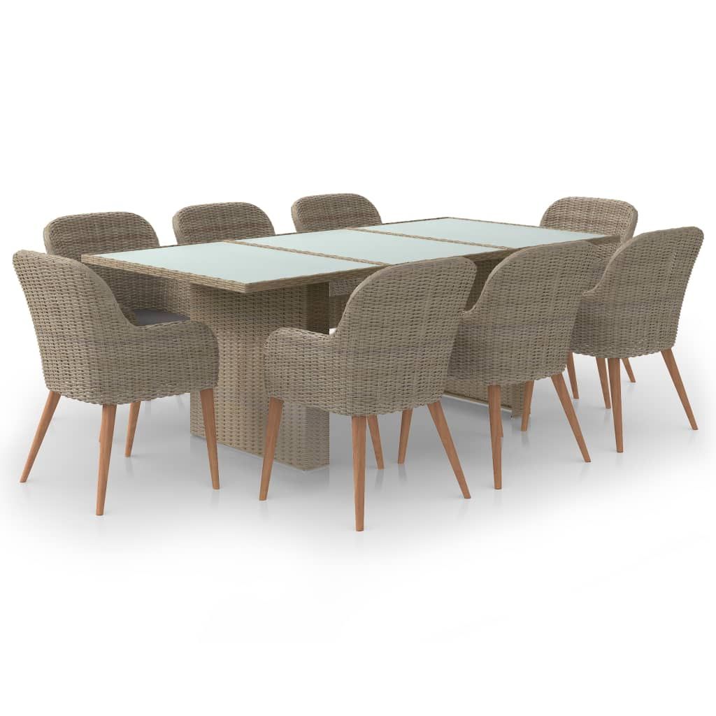 vidaXL 9 Piece Patio Dining Set Poly Rattan Brown