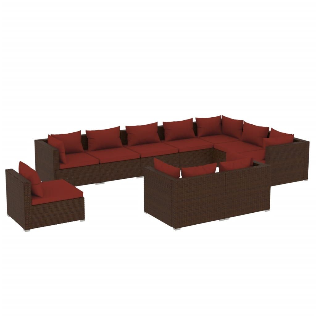 vidaXL 10 Piece Patio Lounge Set with Cushions Poly Rattan Brown