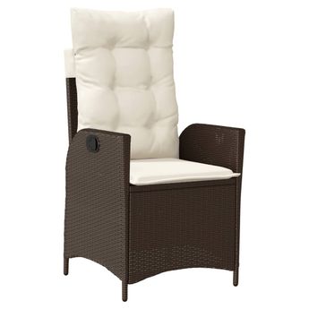 vidaXL Reclining Garden Chair with Cushions Brown Poly Rattan