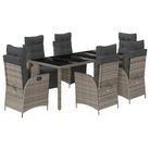 vidaXL 7 Piece Garden Dining Set with Cushions Grey Poly Rattan