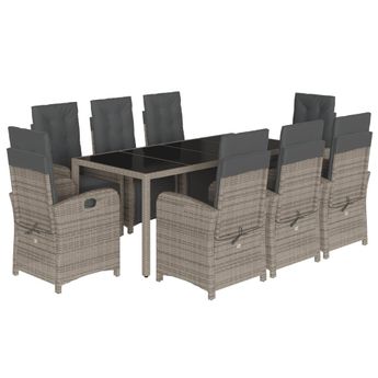 vidaXL 9 Piece Garden Dining Set with Cushions Grey Poly Rattan