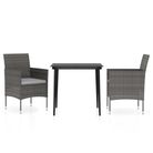 vidaXL 3 Piece Patio Dining Set with Cushions Gray and Black