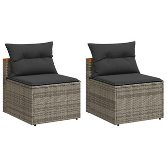 vidaXL Patio Sofas Armless with Cushions 2 pcs Gray Poly Rattan