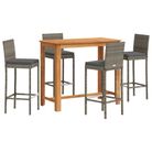 vidaXL 5 Piece Patio Bar Set Gray Solid Wood Acacia and Poly Rattan