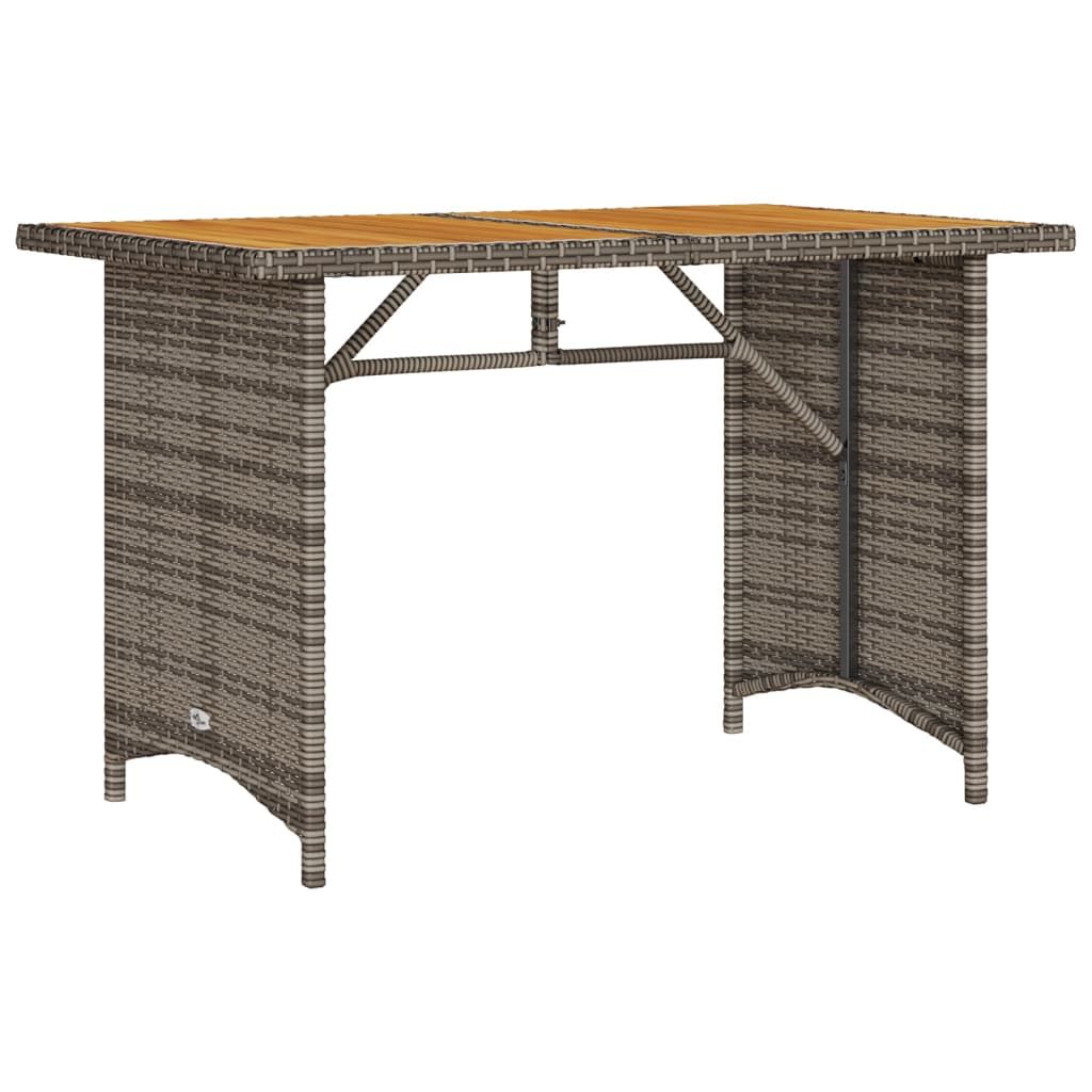 vidaXL Patio Table with Wooden Top Gray 43.3"x26.8"x27.6" Poly Rattan