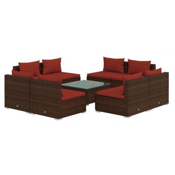 vidaXL 9 Piece Patio Lounge Set with Cushions Poly Rattan Brown