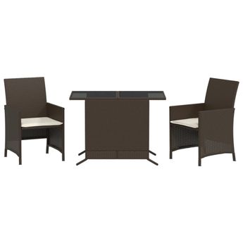 vidaXL 3 Piece Bistro Set with Cushions Brown Poly Rattan