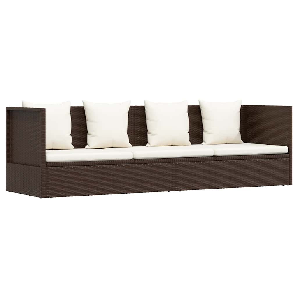 vidaXL Garden Bed with Cushion & Pillows Poly Rattan Brown