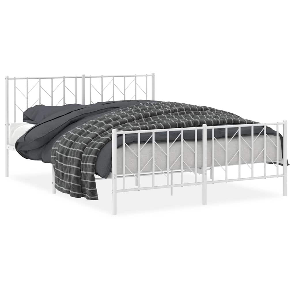 vidaXL Metal Bed Frame without Mattress with FootboardÂ White 59.1"x78.7"