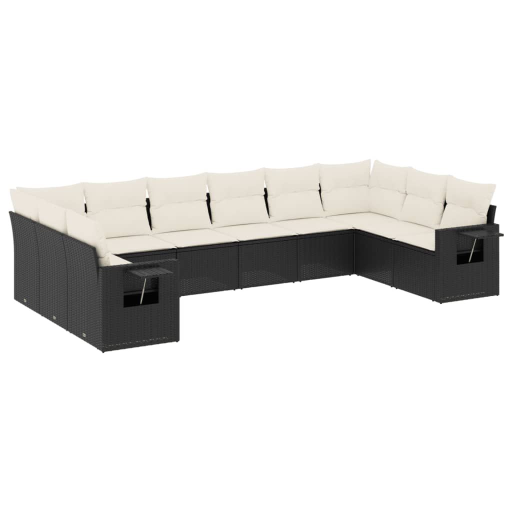 vidaXL 10 Piece Garden Sofa Set with Cushions Black Poly Rattan