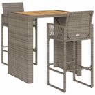 vidaXL 3 Piece Patio Bar Set without Cushions Gray Poly Rattan Acacia