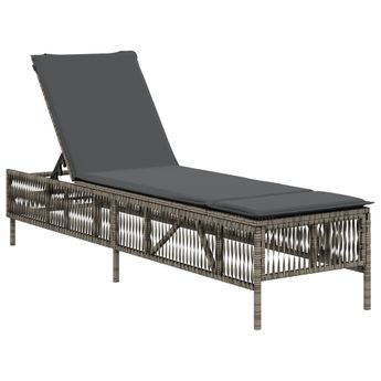 vidaXL Sun Lounger with Cushion Gray Poly Rattan