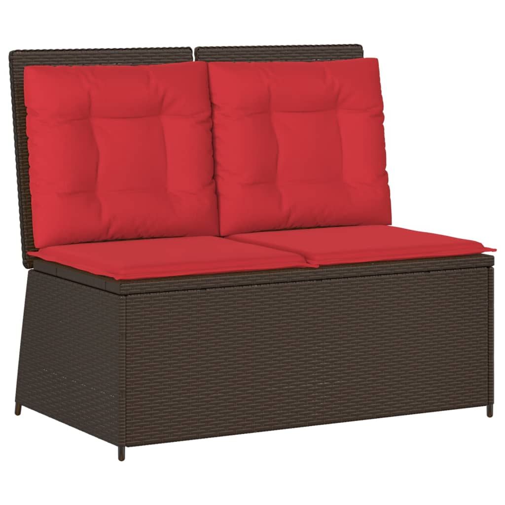 vidaXL Reclining Garden Bench with Cushions Brown Poly Rattan