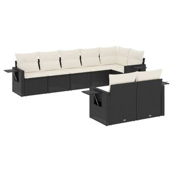 vidaXL 8 Piece Garden Sofa Set with Cushions Black Poly Rattan