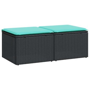 vidaXL 2 Piece Patio Sofa Set with Cushions Black Poly Rattan Acacia