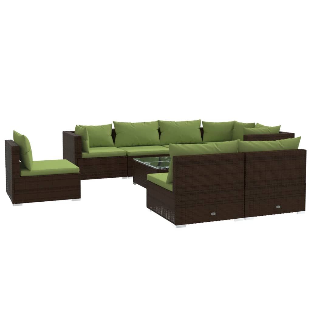 vidaXL 9 Piece Garden Lounge Set with Cushions Poly Rattan Brown