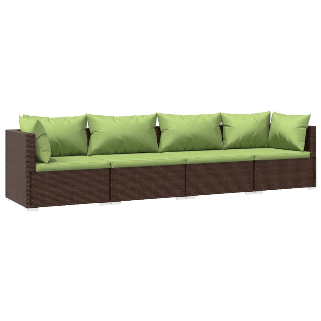 vidaXL 4 Piece Garden Lounge Set with Cushions Poly Rattan Brown