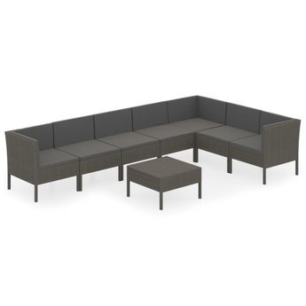 vidaXL 8 Piece Patio Lounge Set with Cushions Poly Rattan Gray