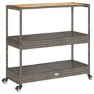 vidaXL Bar Cart 3-Tier Grey Poly Rattan and Solid Wood Acacia