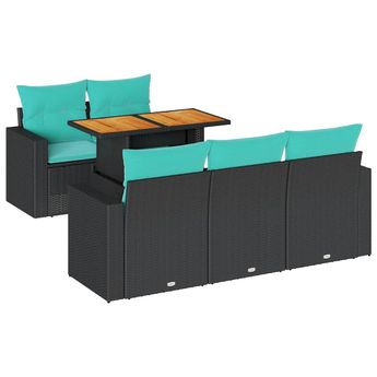 vidaXL 6 Piece Garden Sofa Set with Cushions Black Poly Rattan