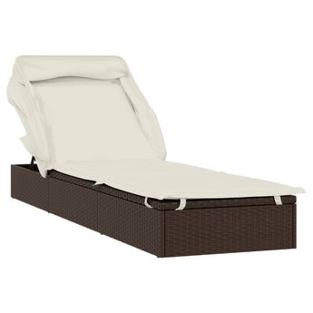 vidaXL Sunbed with Foldable Roof Brown 83.9"x24.8"x38.2" Poly Rattan