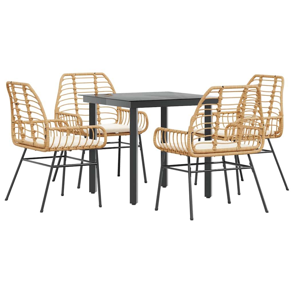 vidaXL 5 Piece Garden Dining Set with Cushions Brown Poly Rattan Glass