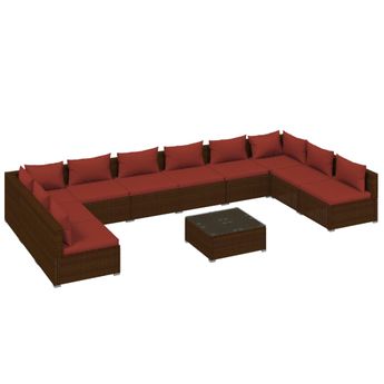 vidaXL 11 Piece Patio Lounge Set with Cushions Poly Rattan Brown