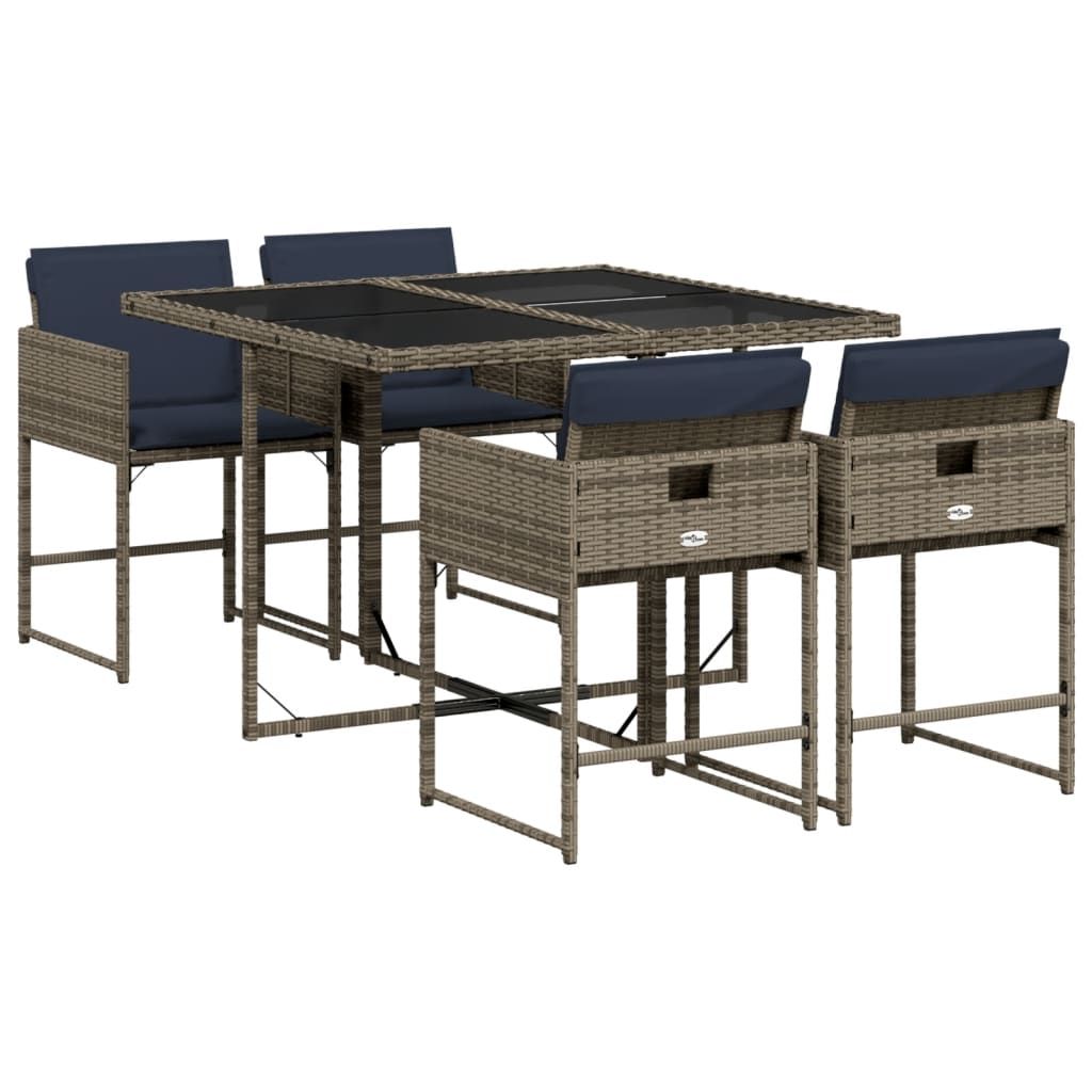 vidaXL 5 Piece Garden Dining Set with Cushions Grey Poly Rattan