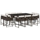 vidaXL 11 Piece Patio Dining Set with Cushions Brown Poly Rattan