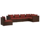 vidaXL 6 Piece Patio Lounge Set with Cushions Poly Rattan Brown
