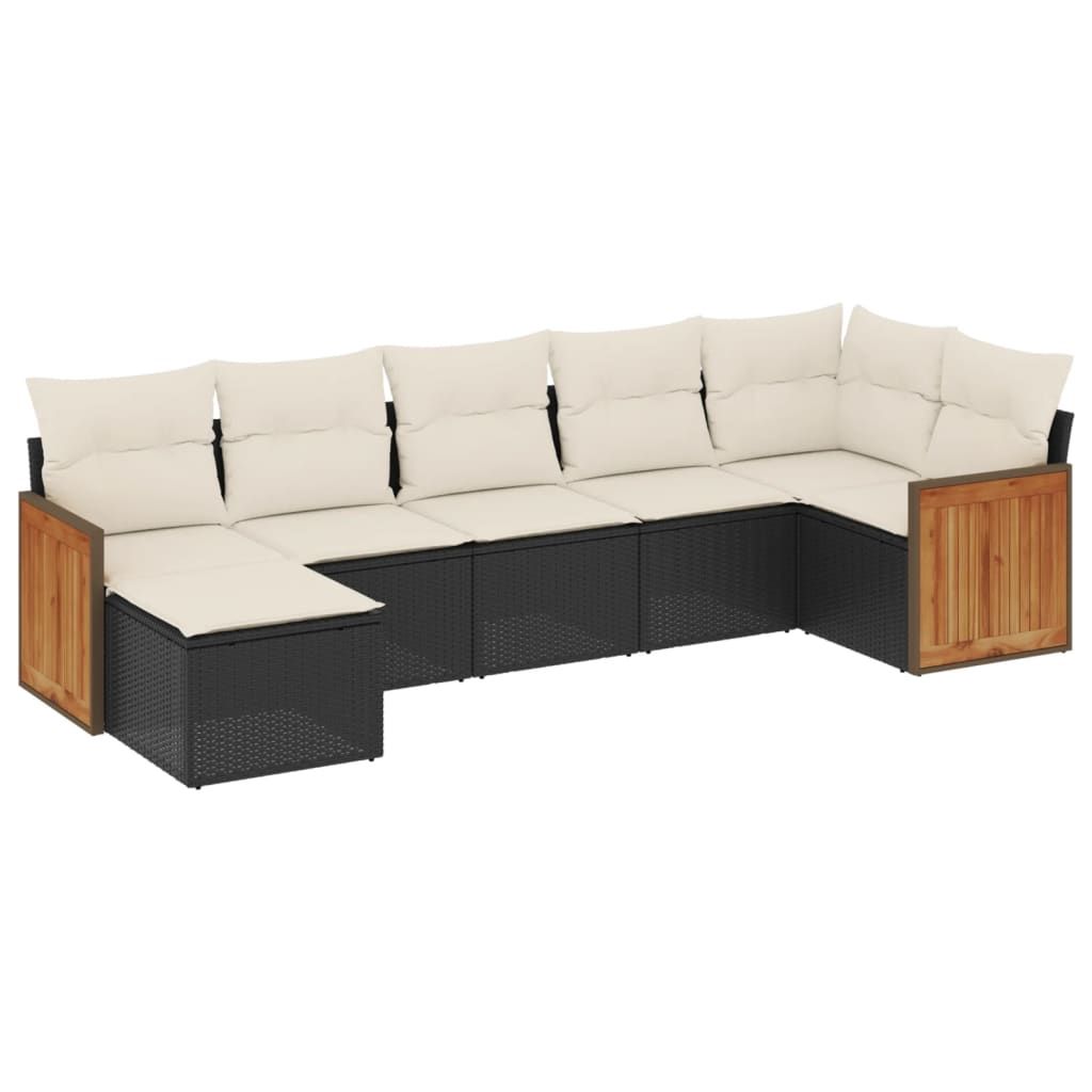 vidaXL 7 Piece Garden Sofa Set with Cushions Black Poly Rattan