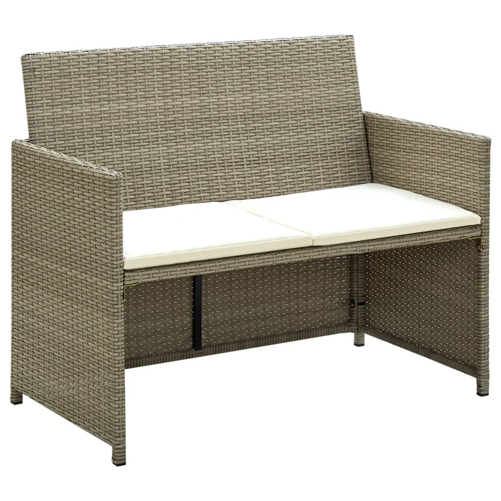 vidaXL 2 Seater Patio Sofa with Cushions Beige Poly Rattan