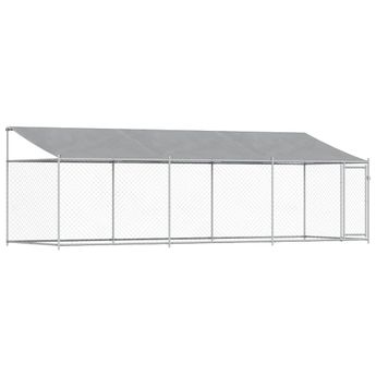 vidaXL Dog Cage with Roof and Door Gray 19.7'x6.6'x6.6' Galvanized Steel