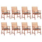 vidaXL Outdoor Dining Chairs 8 pcs with Cushions Solid Acacia Wood