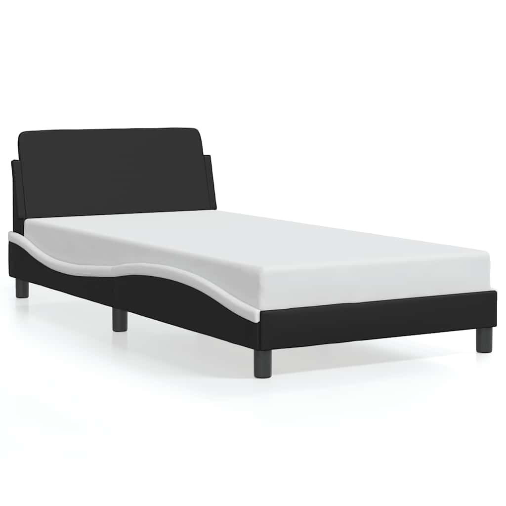 vidaXL Bed Frame "Dover" Black and White 39.4"x79.9" Faux Leather