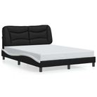 vidaXL Bed Frame without Mattress "Hvar" Black and White 53.9"x74.8" Faux Leather