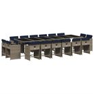 vidaXL 17 Piece Garden Dining Set with Cushions Grey Poly Rattan