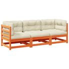 vidaXL 3 Piece Garden Sofa Set with Cushions Wax Brown Solid Wood Pine
