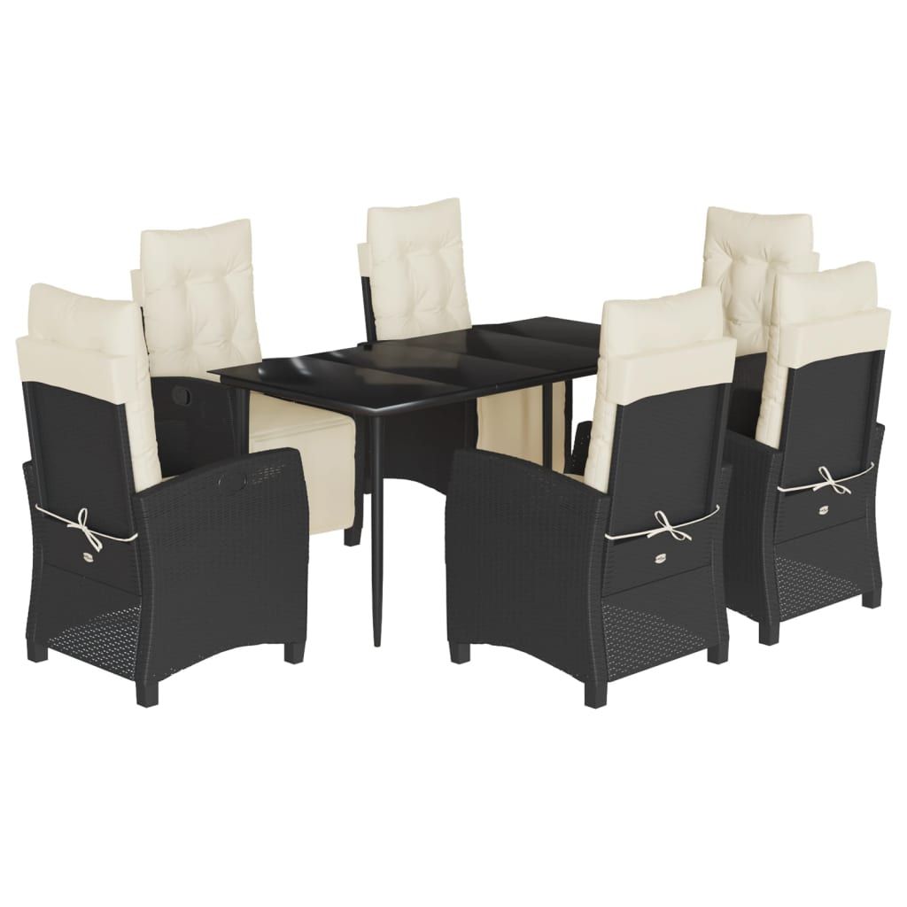 vidaXL 7 Piece Garden Dining Set with Cushions Black Poly Rattan