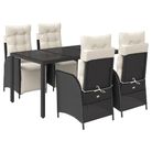 vidaXL 5 Piece Garden Dining Set with Cushions Black Poly Rattan