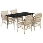 vidaXL 5 Piece Garden Dining Set with Cushions Beige Poly Rattan