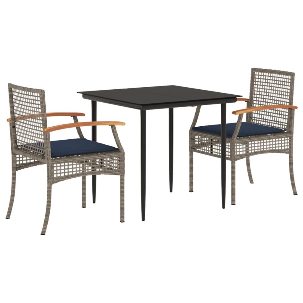 vidaXL 3 Piece Patio Dining Set with Cushions Gray Poly Rattan