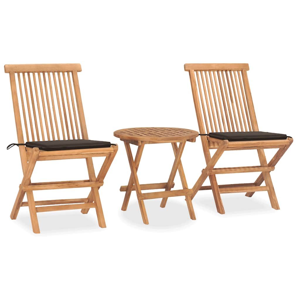 vidaXL 3 Piece Folding Patio Dining Set with Cushion Solid Teak Wood