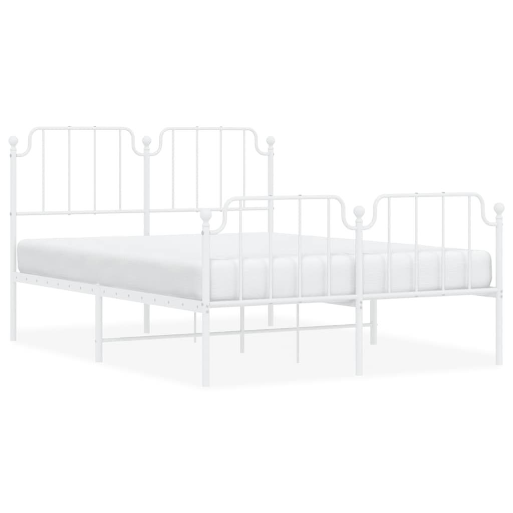 vidaXL Metal Bed Frame without Mattress with Footboard White 135x190cm