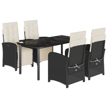 vidaXL 5 Piece Patio Dining Set with Cushions Black Poly Rattan