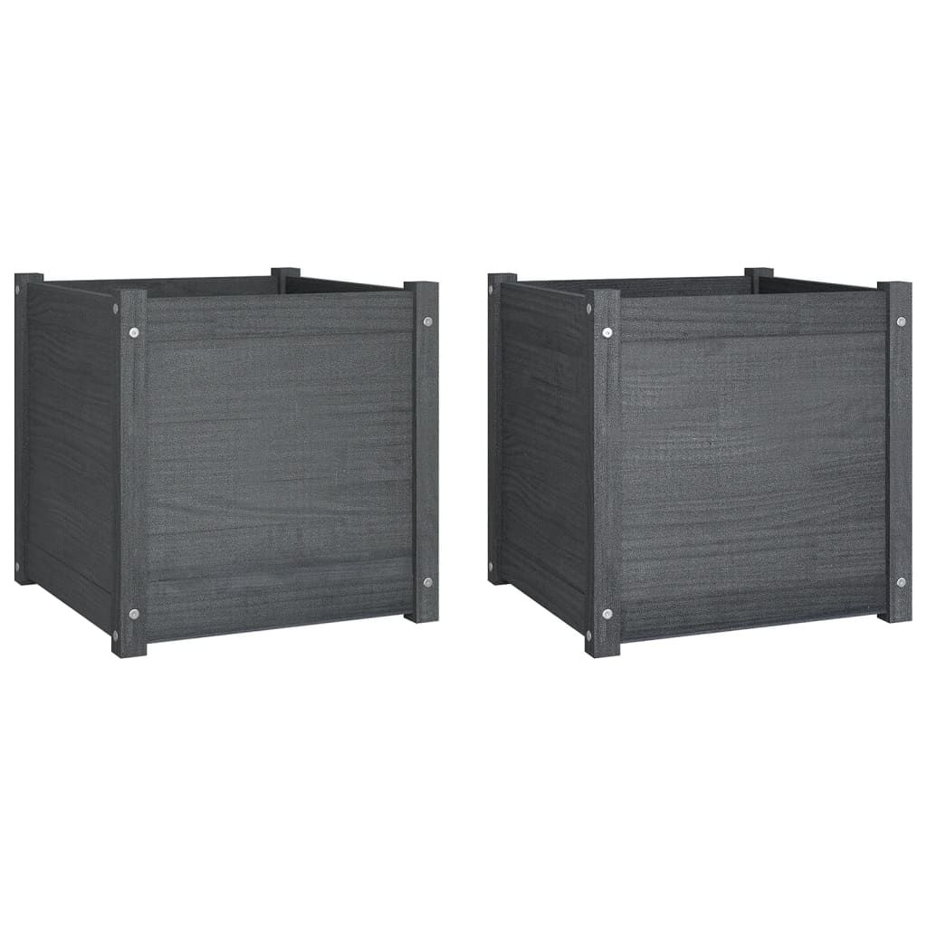 vidaXL Garden Planters 2 pcs Gray 19.7"x19.7"x19.7" Solid Wood Pine