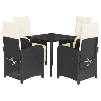vidaXL 5 Piece Patio Dining Set with Cushions Black Poly Rattan