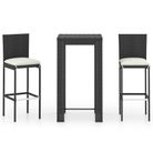 vidaXL 3 Piece Patio Bar Set with Cushions Poly Rattan Black