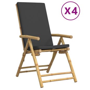 vidaXL 4 Piece Folding Reclining Chairs with Dark Grey Cushions Bamboo